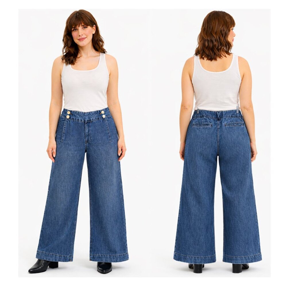 Old Navy Wide-leg Flare Jeans Size 12 TALL Classic Blue Inseam: 32.5"